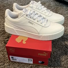 Puma Sneakers - Carina L Size 9 Never Been Worn. Brand New In Box Shoes Puma Women, White Puma Sneakers Outfit, Puma Sneakers Womens Outfit, Puma Sneakers Outfit, White Sport Shoes, Puma Sneakers Womens, Puma White Sneakers, Puma Women Shoes, Puma Shoes Women