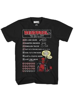 a black t - shirt with deadpool on it