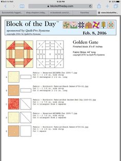 the block of the day quilt pattern is shown in this screenshoter's window