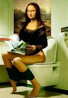 a woman sitting on top of a toilet reading a book