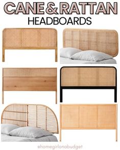 the bed frame and headboard are made from wood, with text overlaying it