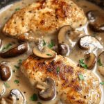 chicken with mushrooms and mushrooms in a white sauce