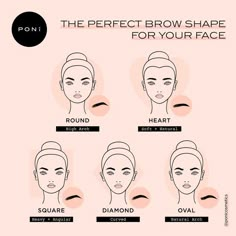 How to choose brow shape for your face perfectly Eye Brow Shapes For Round Face, Eyebrows For Oval Face, Eyebrow For Round Face, Eyebrows For Face Shape, Heart Shaped Face, Face Shapes Guide, Perfect Eyebrow Shape, Bentuk Alis, Eyebrow Shapes