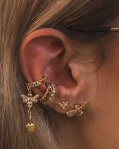 Colourful Ear Piercings, Gold In Hair, Shifting Ideas, Triangle Earrings Stud, Daith Piercing, Jewelry Lookbook