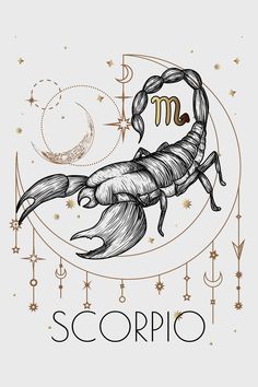 zodiac sign scorpio with scorpion in the middle, surrounded by stars and crescents