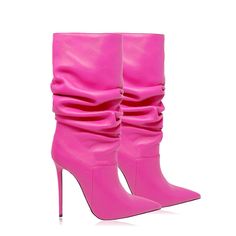 Pink Footwear, Fit Board, Slouchy Boots, Fuschia Pink, Fancy Shoes, Pointed Toe Boots, Stiletto Boots, Slip On Boots