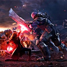 an image of two people in the middle of a battle