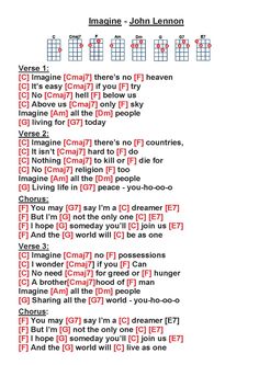 the guitar chords for imagine john lemon