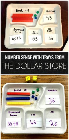 two trays filled with different numbers and shapes