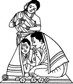 a black and white drawing of a woman sitting on top of a man's head