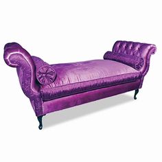 a purple chaise lounge with wheels on it