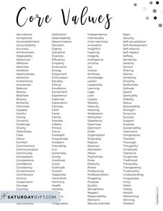 Core Values List PDF - 192 Personal Values - Alphabetical order - Vertical Black & White Script Font | SaturdayGift Core Values List, Faith Meaning, Values Examples, Personal Core Values, Family Motivation, Values List, Business Fonts, Honesty And Integrity, Learning Support