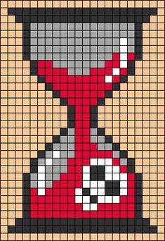 an image of a cross stitch pattern that looks like a hourglass with red and black beads