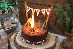 there is a cake that has been made to look like a campfire