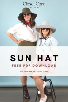 two women in hats and dress clothes posing for the sun hat free printable pattern