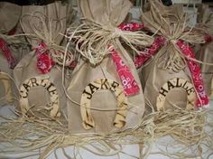 several bags with cookies wrapped in twine