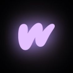 the letter w is lit up in the dark with purple light on it's side