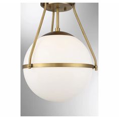 an image of a light fixture with a white ball on the bottom and gold trim