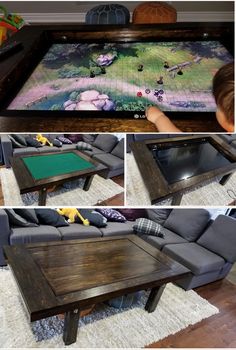 a collage of photos showing how to make a coffee table