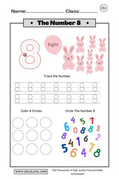 the number 8 worksheet with numbers for children