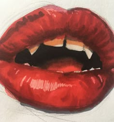 a drawing of a red lip with a bat sticking out of it