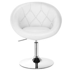 a white leatherette bar stool with chrome base and footrests on an isolated white background