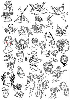 an image of angels and cherubs in black ink on white paper with the words,