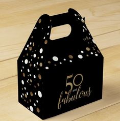 gold and black confetti design 50 and fabulous favor box 40th Birthday Favors, 50th Birthday Favors, 50th Birthday Party Ideas For Men, 50 Fabulous Birthday, 50th Birthday Party Favors, Confetti Theme, Moms 50th Birthday, Favor Boxes Birthday, Birthday Giveaways