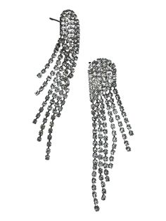 Indulge in elegance with our Brake My Heart Rhinestone Fringe Statement Earrings. These stunning earrings feature a split heart design adorned with crystal rhinestone chain fringe, adding a touch of glamour to any outfit. Measuring 3. 25 inches in length, these earrings are a must-have for any fashion-forward individual. Zinc alloy and brass rhinestone chain finding. Glass rhinestones. This earring is not made with settings rather it's a lightweight chain that holds rhinestones. Store away from Stocking Fillers For Him, Alphabet Jewelry, Glam Earrings, Smart Glass, Heart Rhinestone, Rhinestone Fringe, Chain Fringe, Stocking Fillers For Her, Rhinestone Chain