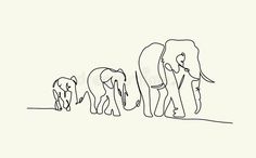 one line drawing of three elephants and their babies in the grass royalty illustration stock images