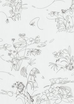 a drawing of flowers and plants on a white background