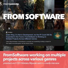 an advertisement for the company from software to video game development, with images of people and monsters