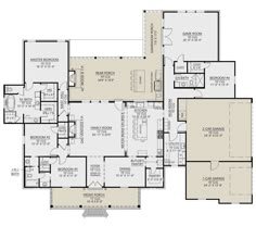 the floor plan for a home with multiple living areas and two bathrooms, as well as several