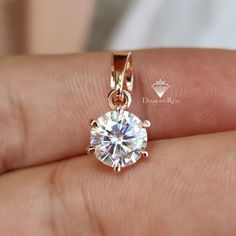 2CT Round Moissanite Solitaire Pendant, Solid Gold Engagement Pendant, Anniversary Gift for Women, Birthday/Promise Gift for Her Moissanite Pendant, Solitaire Setting, Claw Prong, For Her, Women Birthday, Round Moissanite, Solitaire Pendant