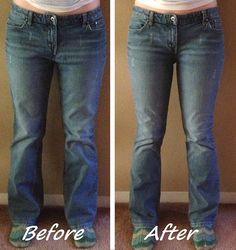 before and after photos of a woman's jeans