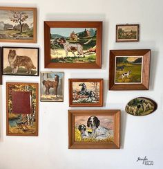 there are many paintings on the wall