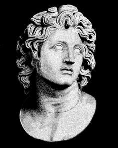 a black and white photo of a bust of a man with curls on his hair