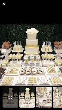 a table topped with lots of cakes and desserts