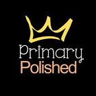 the logo for primary polished, which is yellow and black with a crown on top