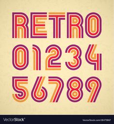 an old fashioned font with numbers and letters in the style of retro 80s's