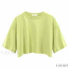 Lasaky - Cotton Short-Sleeved Solid Color Crop Top with Round Neck for Sports Wear Colorful Crop Tops, Sport Top, Trendy Street Style, Costume Intero, Wear Green, Active Wear Outfits, Solid Clothes, Color Shorts, Sports Top