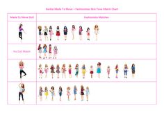 the barbie dolls are all different sizes and colors