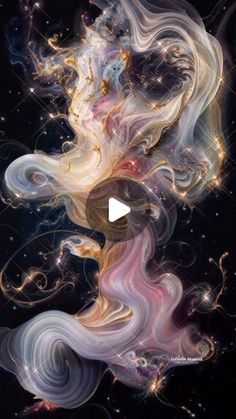 an abstract painting with swirls and stars in the background, as well as a video player