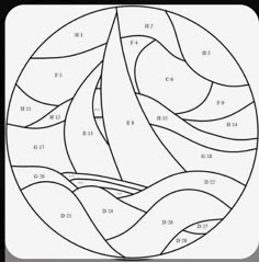 a circular stained glass pattern with waves in the center and numbers on it, as well as