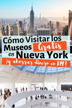 an advertisement for the new york museum with people walking around in front of buildings and skyscrapers