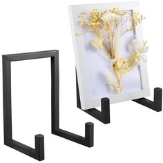 two black and white frames with flowers in them