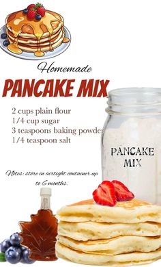 pancake mix in a jar with berries and syrup