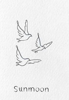 two birds flying next to each other on top of a white paper with the word sum moon