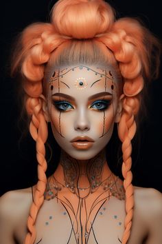 Fantasy Hair, Makeup Transformation, Fantasy Makeup, Costume Makeup, Orange Hair, Creative Makeup, Hair Art, Surreal Art, Face Art