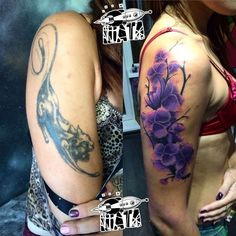 two women with tattoos on their arms and shoulder